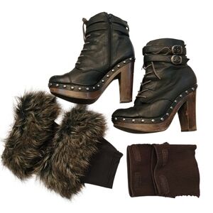 SPRING 3in1 Womens High Heeled Boots Size 39 Zipper Grommet Detail